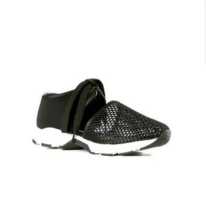 All Black mesh detail tie sandal sneaker combo fashion shoe